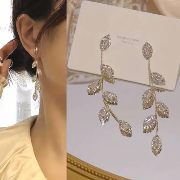 Exquisite Twig Design With Shiny Rhinestone Decor Dangle Earrings - Picture 2 of 3